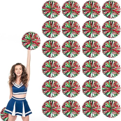 24pcs Metallic Cheerleading Pom Poms, Cheerleader Poms mit Schlägergriff, für Schule Tanz Sport Team Geist Jubeln (Rot grün) von AQYSHU