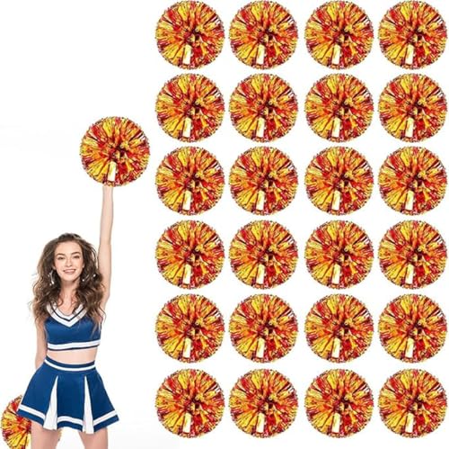 24pcs Metallic Cheerleading Pom Poms, Cheerleader Poms mit Schlägergriff, für Schule Tanz Sport Team Geist Jubeln (Rotes Gold) von AQYSHU