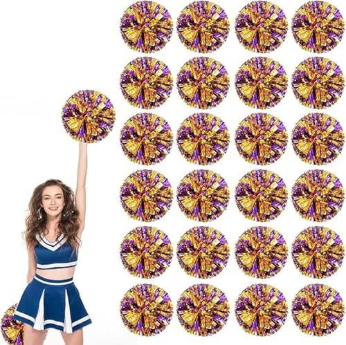 24pcs Metallic Cheerleading Pom Poms, Cheerleader Poms mit Schlägergriff, für Schule Tanz Sport Team Geist Jubeln (purpures Gold) von AQYSHU