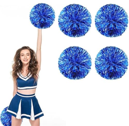 4pcs Metallic Cheerleading Pom Poms, Cheerleader Poms mit Schlägergriff, für Schule Tanz Sport Team Geist Jubeln (Blau) von AQYSHU