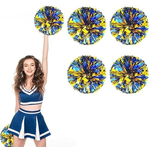 4pcs Metallic Cheerleading Pom Poms, Cheerleader Poms mit Schlägergriff, für Schule Tanz Sport Team Geist Jubeln (Blaues Gold) von AQYSHU