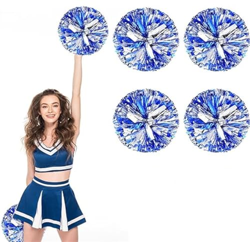 4pcs Metallic Cheerleading Pom Poms, Cheerleader Poms mit Schlägergriff, für Schule Tanz Sport Team Geist Jubeln (Blaues Silber) von AQYSHU