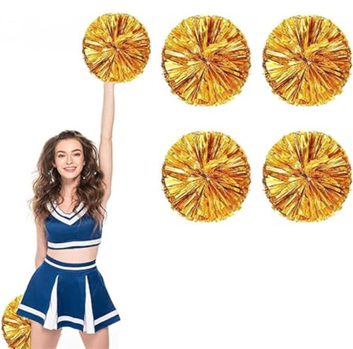 4pcs Metallic Cheerleading Pom Poms, Cheerleader Poms mit Schlägergriff, für Schule Tanz Sport Team Geist Jubeln (Gold) von AQYSHU