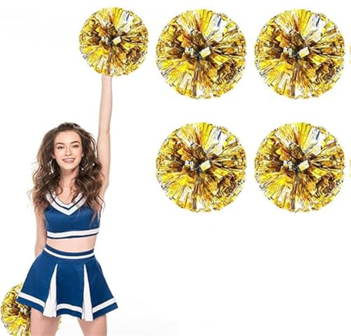 4pcs Metallic Cheerleading Pom Poms, Cheerleader Poms mit Schlägergriff, für Schule Tanz Sport Team Geist Jubeln (Gold und Silber) von AQYSHU