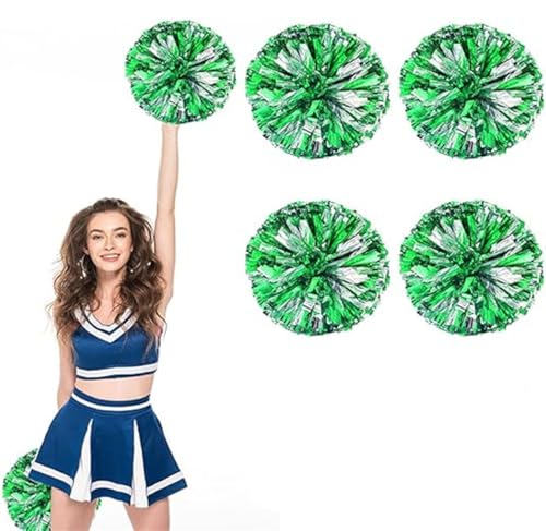 4pcs Metallic Cheerleading Pom Poms, Cheerleader Poms mit Schlägergriff, für Schule Tanz Sport Team Geist Jubeln (Grün Silber) von AQYSHU