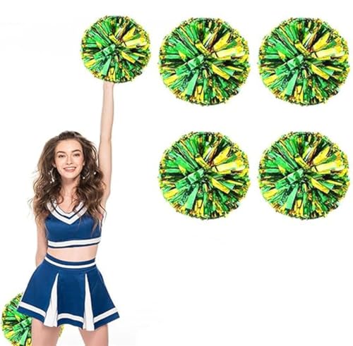 4pcs Metallic Cheerleading Pom Poms, Cheerleader Poms mit Schlägergriff, für Schule Tanz Sport Team Geist Jubeln (Grünes Gold) von AQYSHU