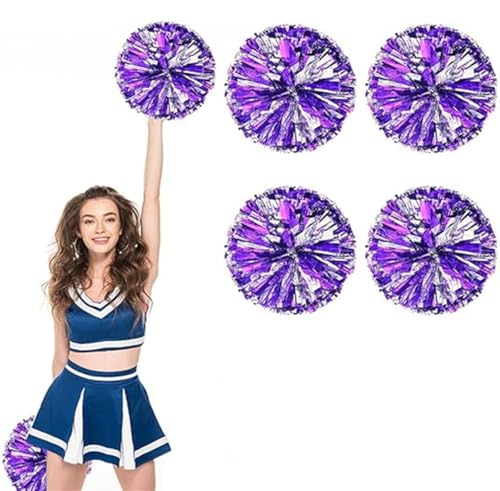 4pcs Metallic Cheerleading Pom Poms, Cheerleader Poms mit Schlägergriff, für Schule Tanz Sport Team Geist Jubeln (Lila Silber) von AQYSHU