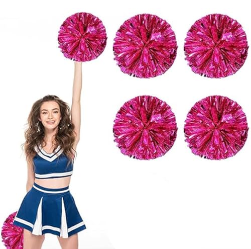4pcs Metallic Cheerleading Pom Poms, Cheerleader Poms mit Schlägergriff, für Schule Tanz Sport Team Geist Jubeln (Rose rot) von AQYSHU
