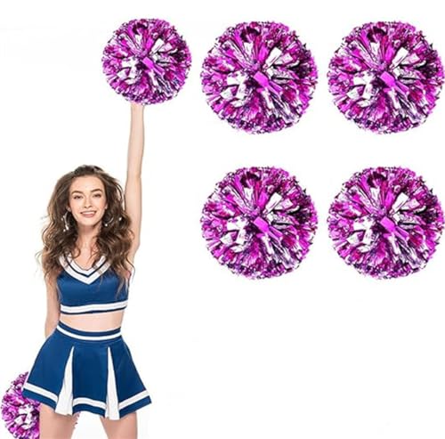 4pcs Metallic Cheerleading Pom Poms, Cheerleader Poms mit Schlägergriff, für Schule Tanz Sport Team Geist Jubeln (Rose rotes Silber) von AQYSHU