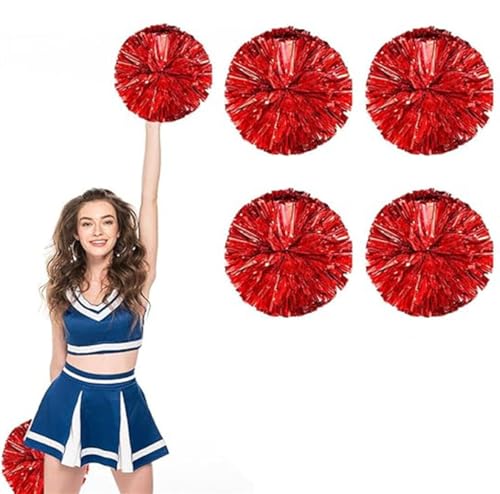 4pcs Metallic Cheerleading Pom Poms, Cheerleader Poms mit Schlägergriff, für Schule Tanz Sport Team Geist Jubeln (Rot) von AQYSHU