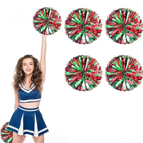 4pcs Metallic Cheerleading Pom Poms, Cheerleader Poms mit Schlägergriff, für Schule Tanz Sport Team Geist Jubeln (Rot grün) von AQYSHU