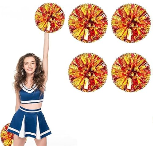 4pcs Metallic Cheerleading Pom Poms, Cheerleader Poms mit Schlägergriff, für Schule Tanz Sport Team Geist Jubeln (Rotes Gold) von AQYSHU