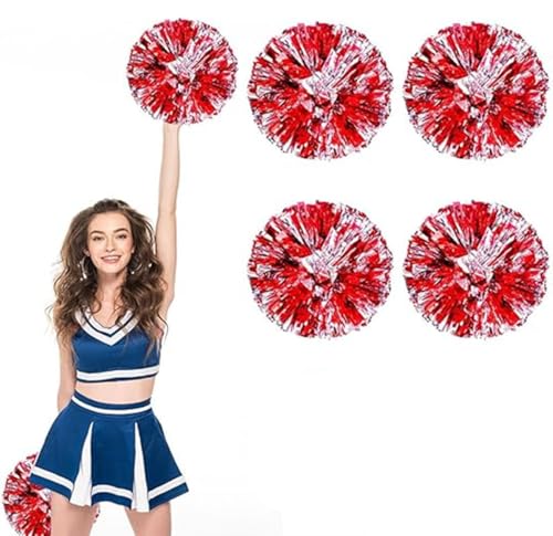 4pcs Metallic Cheerleading Pom Poms, Cheerleader Poms mit Schlägergriff, für Schule Tanz Sport Team Geist Jubeln (Rotes Silber) von AQYSHU
