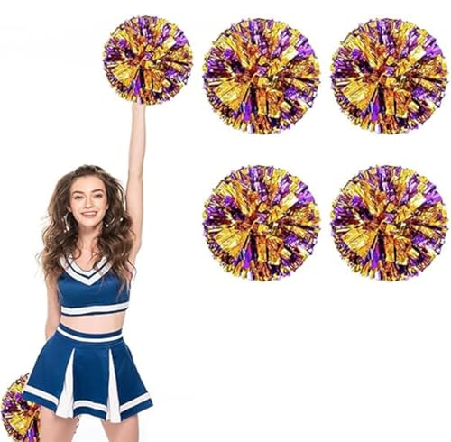 4pcs Metallic Cheerleading Pom Poms, Cheerleader Poms mit Schlägergriff, für Schule Tanz Sport Team Geist Jubeln (purpures Gold) von AQYSHU