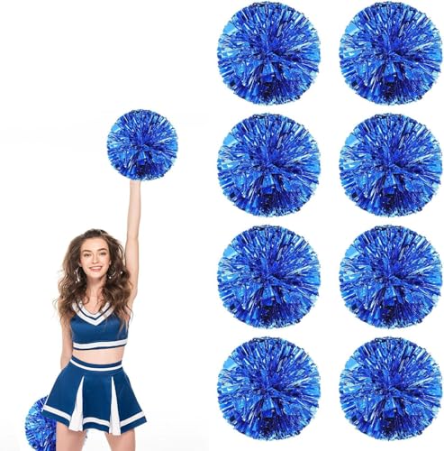 8pcs Metallic Cheerleading Pom Poms, Cheerleader Poms mit Schlägergriff, für Schule Tanz Sport Team Geist Jubeln (Blau) von AQYSHU