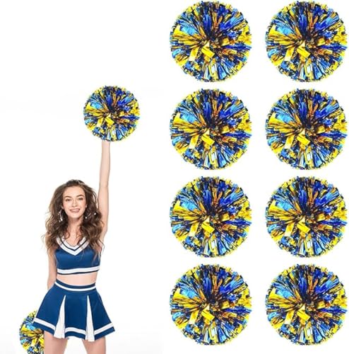 8pcs Metallic Cheerleading Pom Poms, Cheerleader Poms mit Schlägergriff, für Schule Tanz Sport Team Geist Jubeln (Blaues Gold) von AQYSHU