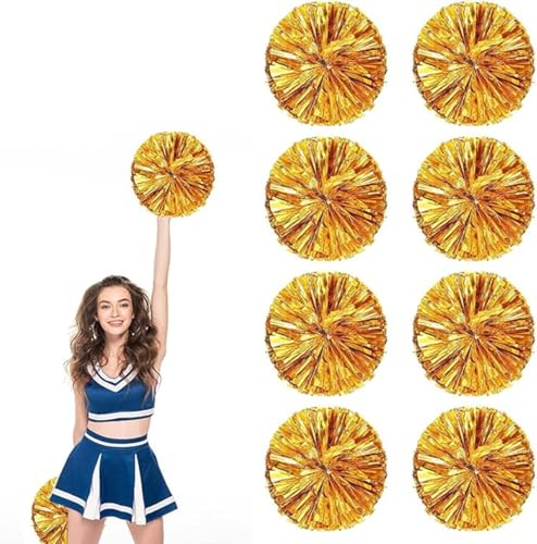 8pcs Metallic Cheerleading Pom Poms, Cheerleader Poms mit Schlägergriff, für Schule Tanz Sport Team Geist Jubeln (Gold) von AQYSHU