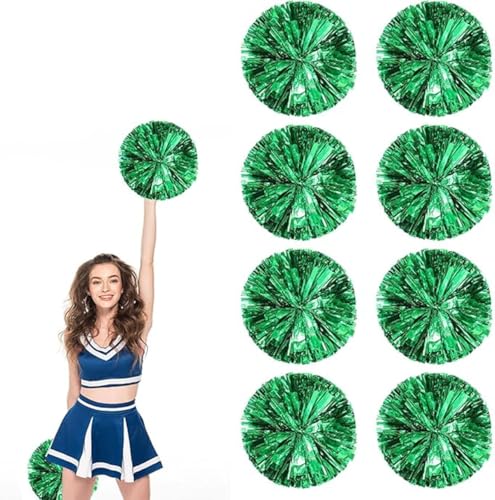 8pcs Metallic Cheerleading Pom Poms, Cheerleader Poms mit Schlägergriff, für Schule Tanz Sport Team Geist Jubeln (Grün) von AQYSHU