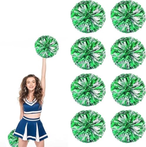 8pcs Metallic Cheerleading Pom Poms, Cheerleader Poms mit Schlägergriff, für Schule Tanz Sport Team Geist Jubeln (Grün Silber) von AQYSHU