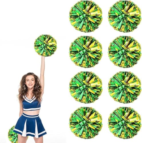 8pcs Metallic Cheerleading Pom Poms, Cheerleader Poms mit Schlägergriff, für Schule Tanz Sport Team Geist Jubeln (Grünes Gold) von AQYSHU
