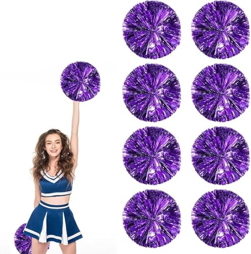 8pcs Metallic Cheerleading Pom Poms, Cheerleader Poms mit Schlägergriff, für Schule Tanz Sport Team Geist Jubeln (Lila) von AQYSHU