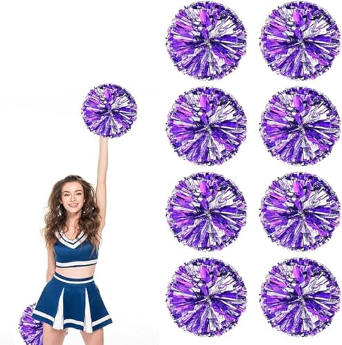 8pcs Metallic Cheerleading Pom Poms, Cheerleader Poms mit Schlägergriff, für Schule Tanz Sport Team Geist Jubeln (Lila Silber) von AQYSHU
