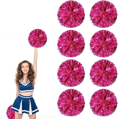 8pcs Metallic Cheerleading Pom Poms, Cheerleader Poms mit Schlägergriff, für Schule Tanz Sport Team Geist Jubeln (Rose rot) von AQYSHU