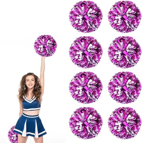 8pcs Metallic Cheerleading Pom Poms, Cheerleader Poms mit Schlägergriff, für Schule Tanz Sport Team Geist Jubeln (Rose rotes Silber) von AQYSHU