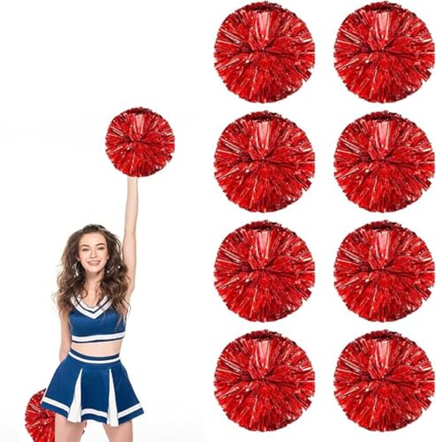 8pcs Metallic Cheerleading Pom Poms, Cheerleader Poms mit Schlägergriff, für Schule Tanz Sport Team Geist Jubeln (Rot) von AQYSHU
