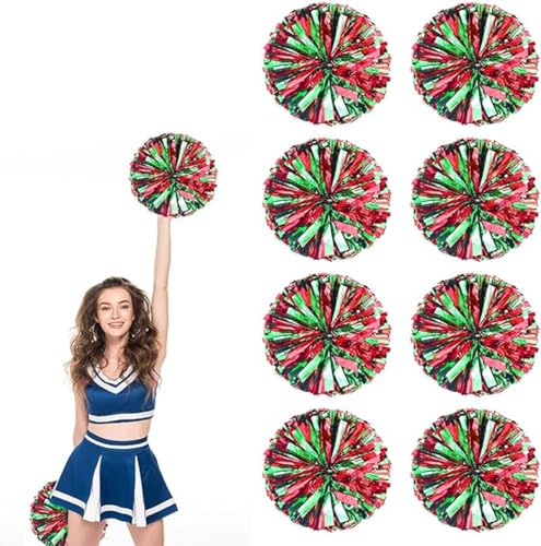 8pcs Metallic Cheerleading Pom Poms, Cheerleader Poms mit Schlägergriff, für Schule Tanz Sport Team Geist Jubeln (Rot grün) von AQYSHU