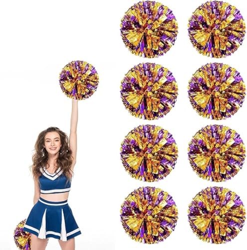 8pcs Metallic Cheerleading Pom Poms, Cheerleader Poms mit Schlägergriff, für Schule Tanz Sport Team Geist Jubeln (purpures Gold) von AQYSHU
