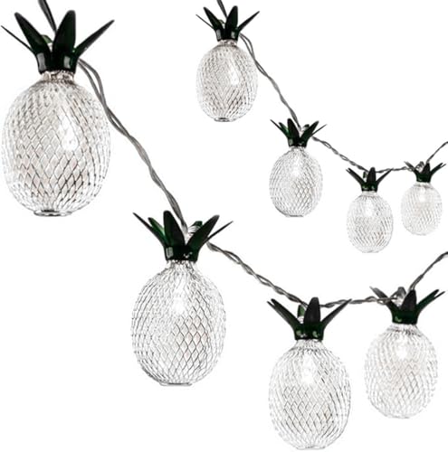 AQYSHU Ananas LED Fairy String Lights, batteriebetrieben, Außen-Innendekoration für Party, Hochzeit, Weihnachten, Hawaiianische Sommerstrand-Themen (Weiß, 10m80LED) von AQYSHU
