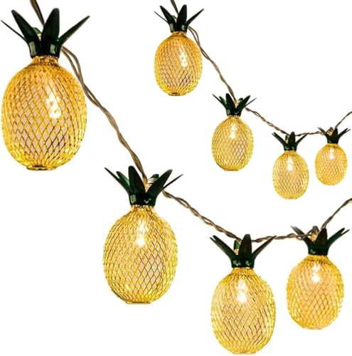 AQYSHU Ananas LED Fairy String Lights, batteriebetrieben, Dekoration für den Innen- und Außenbereich, für Party, Hochzeit, Weihnachten, Hawaiianische Sommerstrand-Themen (warm, 10 m80 LED) von AQYSHU