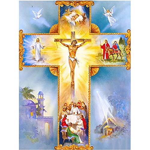 AQjept Diamond Painting Full Set Kreuz Jesus Religion 5D Diamant Painting Bilder Mit Diamond Painting Zubehör Diy Diamant Malerei Für Home Wall Décor 40X50Cm Rahmenlos von AQjept