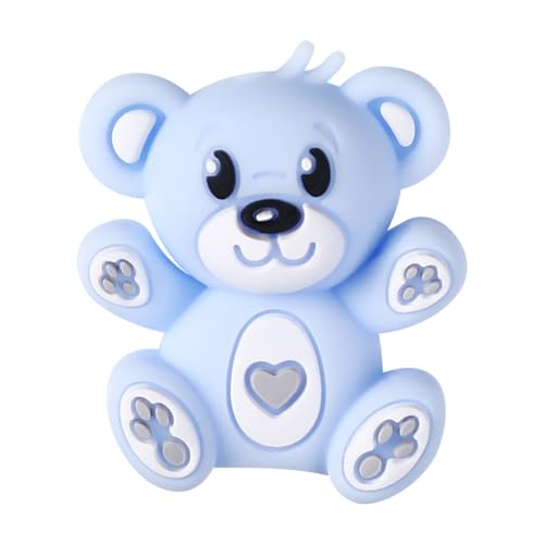 Silikon-Bär-Perlen, niedliches 3D-Tierbär-Design, flache Abstandshalter-Perlen für die Herstellung von Schlüsselbändern, Schlüsselband, DIY, Stiftperlen, Handwerk (hellblauer Bär), 15 Stück von ARAKIERST