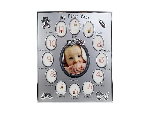ARBUTUS Bilderrahmen für das erste Jahr des Babys, Geschenk zur Erhaltung von Kindern, Metallrahmen, Dekoration für Zuhause, Aufzeichnung des Wachstums des Babys (Silber) von ARBUTUS
