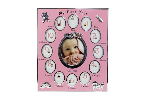 ARBUTUS Bilderrahmen für das erste Jahr des Babys, Geschenk zur Erhaltung von Kindern, Metallrahmen, Dekoration für zu Hause, Aufzeichnung des Wachstums des Babys (Rosa) von ARBUTUS