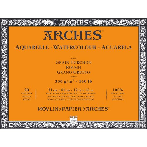 ARCHES A1795087 Aquarelle 100% dick, 300 g, geleimt, 4 l, 31 x 41, 20 Blatt, naturweiß, Baumwolle, Papier, weiß, 31x41, stück von ARCHES
