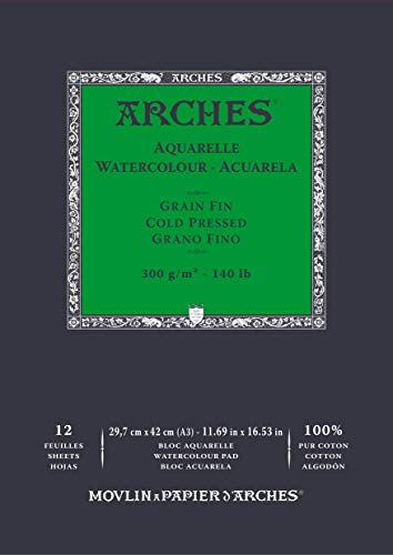 ARCHES A1795094 Block Enc 29,7 x 42 12H Aquarelle 100% fein 300 g Blanc Nat, Naturweiß von ARCHES