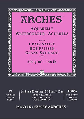 ARCHES A1795095 Block Enc 14,8x21 12H Aquarelle 100% Satin 300g Blanc Nat, weiß von ARCHES