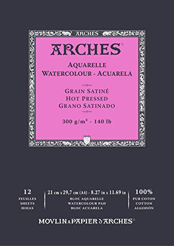 ARCHES A1795096 Block Enc 21x29,7 12H Aquarelle 100% Satin 300g Blanc Nat, Naturweiß von ARCHES