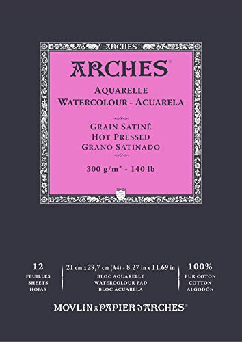 ARCHES Aquarelle 100% Satin, 300 g, verleimter Block, A4, 12 Blatt, Naturweiß ARCHES Aquarelle 100% Satin, 300 g, verleimter Block, A4, 12 Blatt, Naturweiß von ARCHES