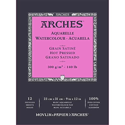 ARCHES A1795097 Block Enc 23 x 31 12H Aquarelle 100% Satin 300 g weiß Nat, Naturweiß von ARCHES