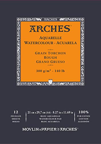 ARCHES Aquarelle 100% Dicke, 300 g, A4, 12 Blatt, naturweiß, Farbe (FILA A1795101) von ARCHES