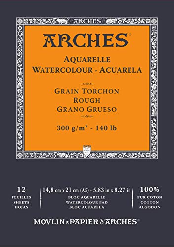 ARCHES A1795100 Block Enc 14,8 x 21 12H Aquarelle 100% dick 300 g Blanc Nat, Naturweiß von ARCHES
