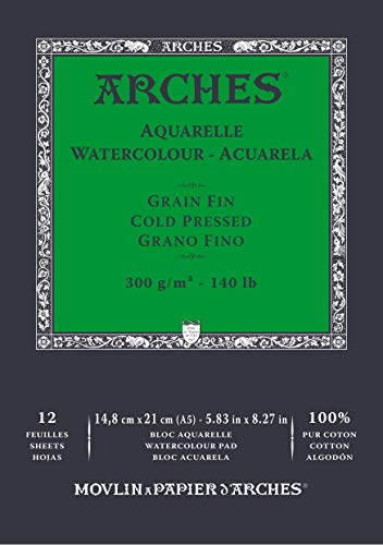 ARCHES A1795090 Block Enc 14,8 x 21 12H Aquarelle 100% fein 300 g Blanc Nat, Naturweiß von ARCHES