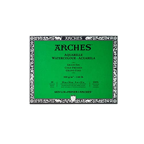 Arches 1711599 Aquarell Block, 20 Blatt Aquarellpapier in Naturweiß, 300g/m², hohe Farbechtheit, Alterungsbeständigkeit, Feinkorn, 20 x 26cm von ARCHES