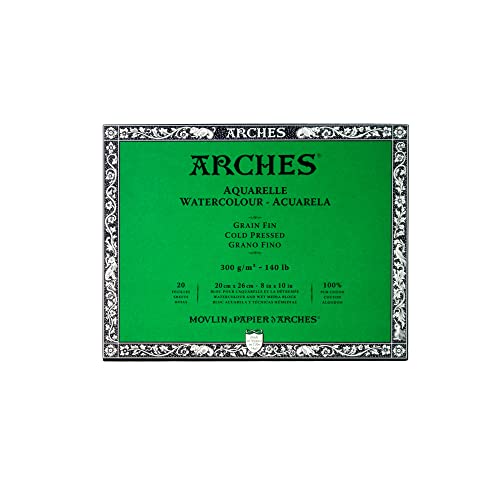 Arches 1711599 Aquarell Block, 20 Blatt Aquarellpapier in Naturweiß, 300g/m², hohe Farbechtheit, Alterungsbeständigkeit, Feinkorn, 20 x 26cm Arches 1711599 Aquarell Block, 20 Blatt Aquarellpapier in Naturweiß, 300g/m², hohe Farbechtheit, Alterungsbeständigkeit, Feinkorn, 20 x 26cm von ARCHES