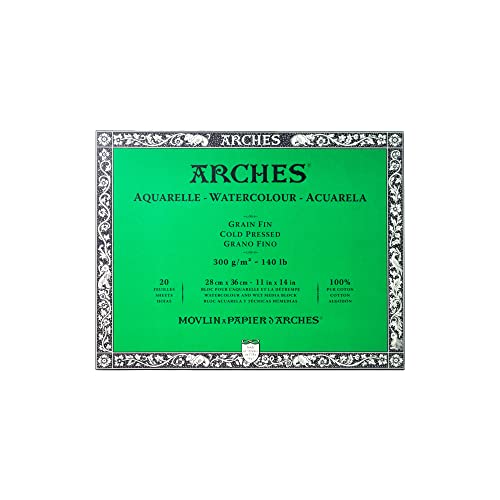 Arches 1711600 Aquarell Block, 20 Blatt Aquarellpapier in Naturweiß, 300g/m², hohe Farbechtheit, Alterungsbeständigkeit, Feinkorn, 28 x 36cm Arches 1711600 Aquarell Block, 20 Blatt Aquarellpapier in Naturweiß, 300g/m², hohe Farbechtheit, Alterungsbeständigkeit, Feinkorn, 28 x 36cm von ARCHES