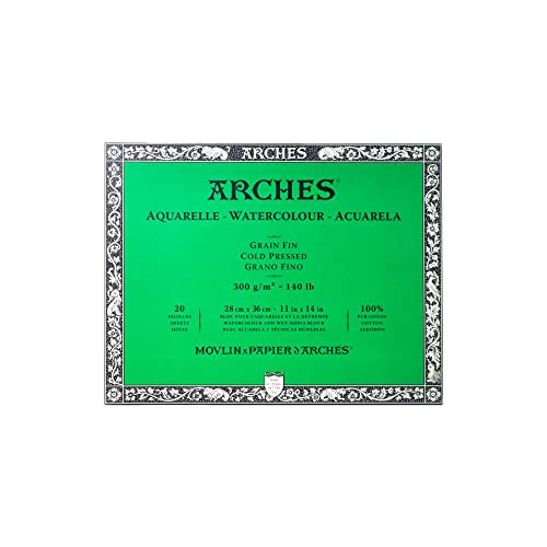 Arches 1711600 Aquarell Block, 20 Blatt Aquarellpapier in Naturweiß, 300g/m², hohe Farbechtheit, Alterungsbeständigkeit, Feinkorn, 28 x 36cm von ARCHES